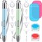2 Pieces Diamond Painting Pen with Light Drill Diamond Painting Accessories 12 Pen Heads, 2 Anti-Slip Mats, 2 Wax Organizer Cases for DIY Craft Supplies Tools(Blue, Green)